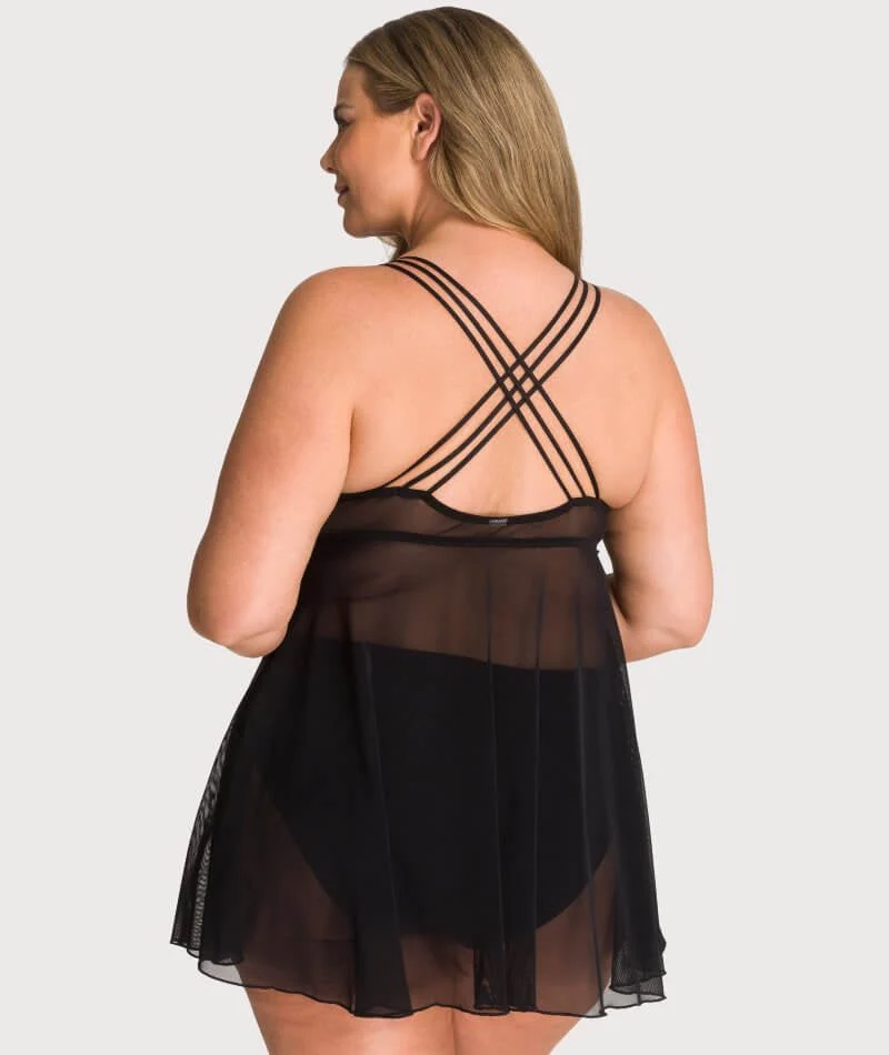 Ava & Audrey Candice Mesh & Lace Babydoll - Black - Image 2