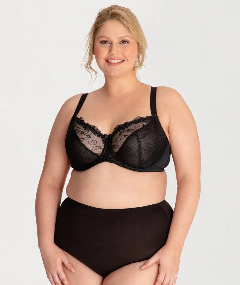 Ava & Audrey Elizabeth Embroidered Full Cup Underwired Bra - Black - Image 5