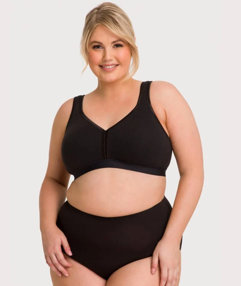 Ava & Audrey Faye Cotton Wire-Free Support Bra - Black - Image 5