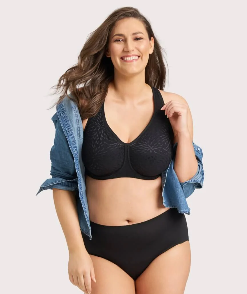 Ava & Audrey Millie Jacquard Mesh T-Shirt Underwire Bra - Black - Image 5