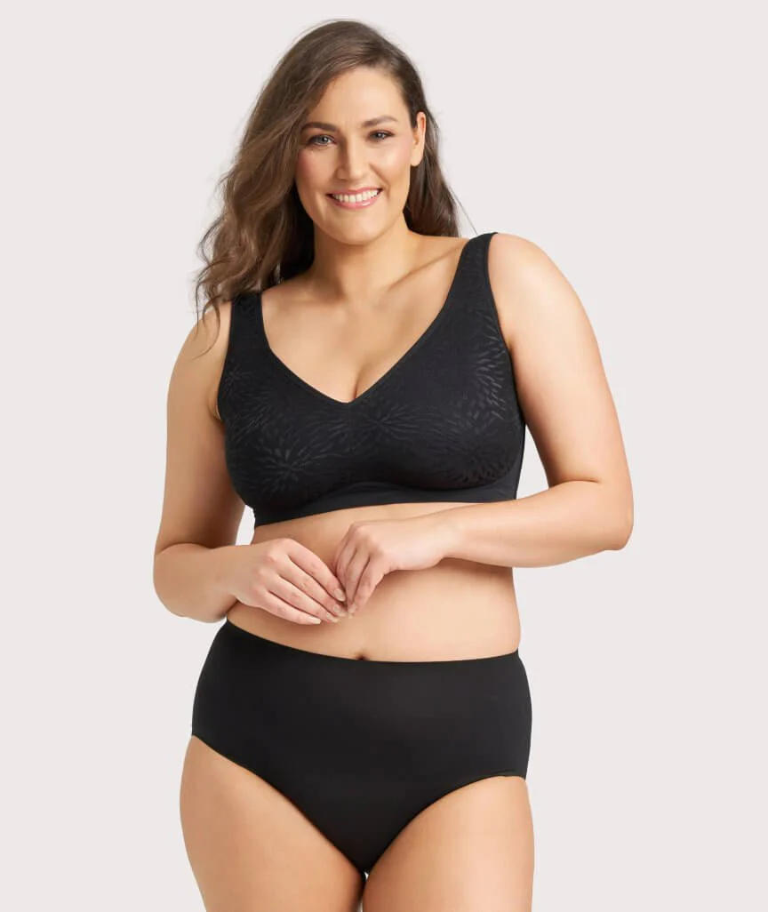Ava & Audrey Millie Jacquard Mesh Wire-free Support Bra - Black - Image 4