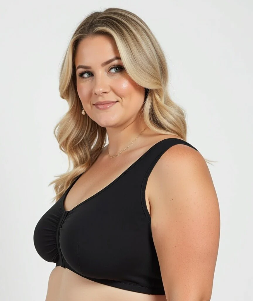 Ava & Audrey Priscilla Cotton Wire-Free Front Opening Bra - Black - Image 3