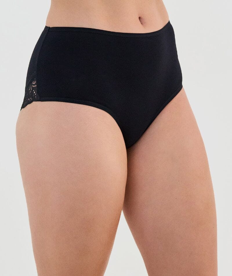 Bendon Cotton and Lace Full Brief - Black - Image 3