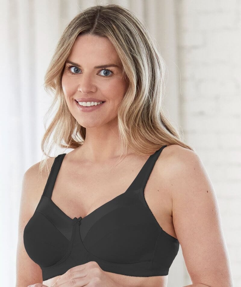Bestform Satin Trim Wire-Free Cotton Bra With Unlined Cups 2 Pack - Black - Image 2