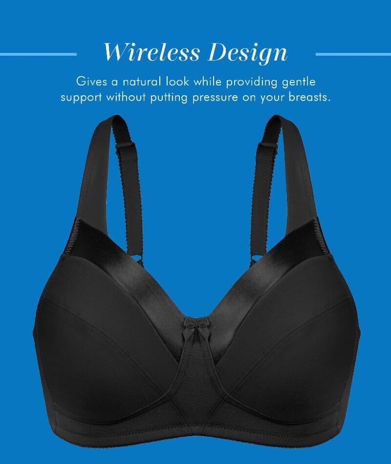 Bestform Satin Trim Wire-Free Cotton Bra With Unlined Cups - Black - Image 6