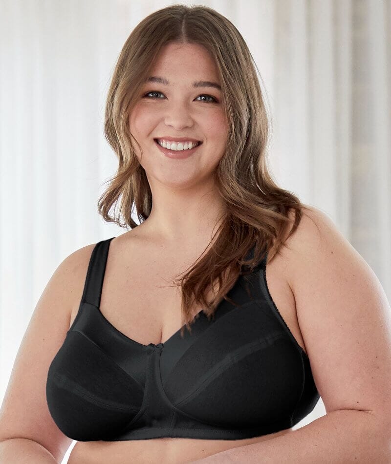 Bestform Satin Trim Wire-Free Cotton Bra With Unlined Cups - Black - Image 2
