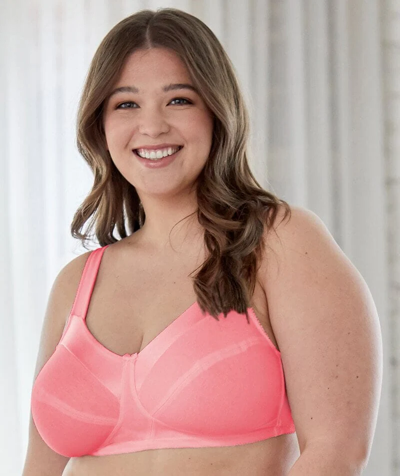 Bestform Satin Trim Wire-Free Cotton Bra With Unlined Cups - Dark Pink - Image 2