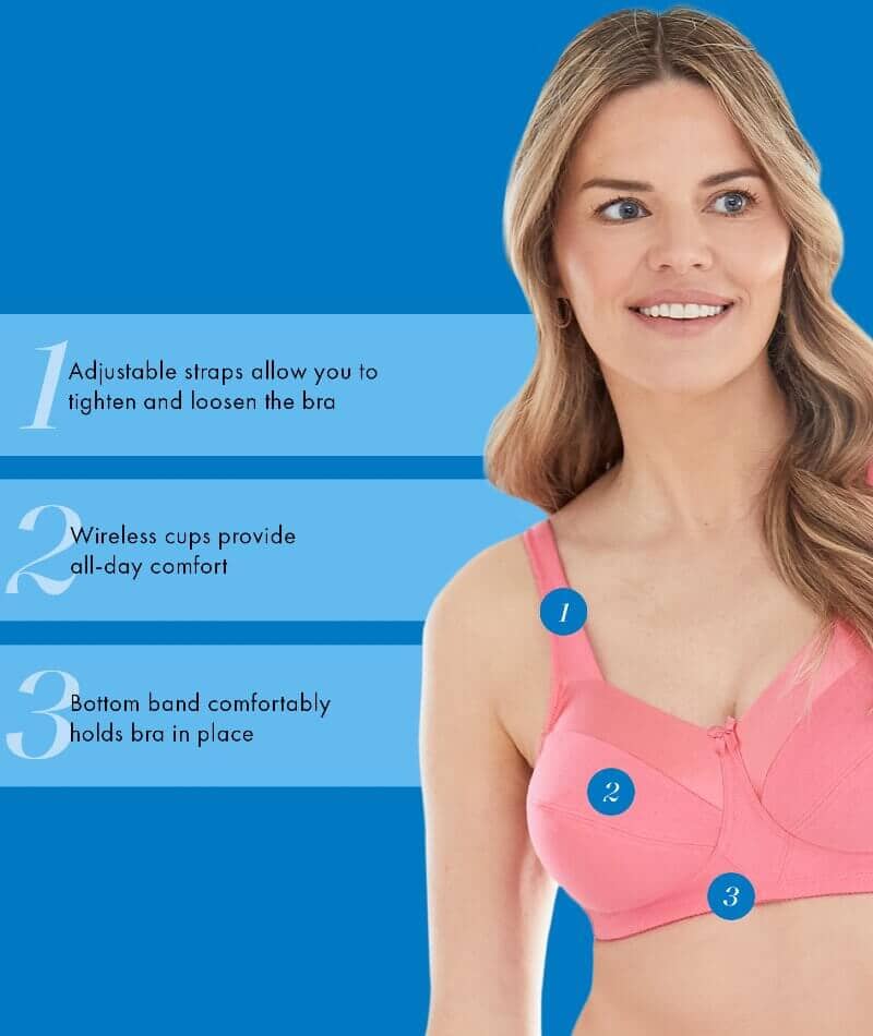 Bestform Satin Trim Wire-Free Cotton Bra With Unlined Cups - Dark Pink - Image 4