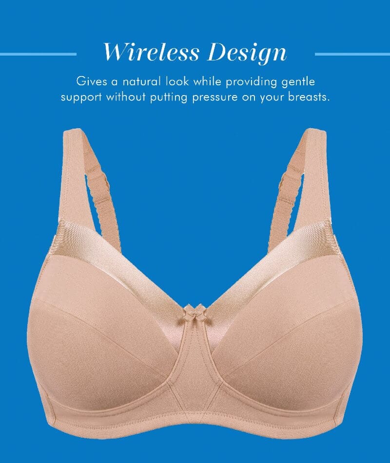 Bestform Satin Trim Wire-Free Cotton Bra With Unlined Cups - Nude - Image 6