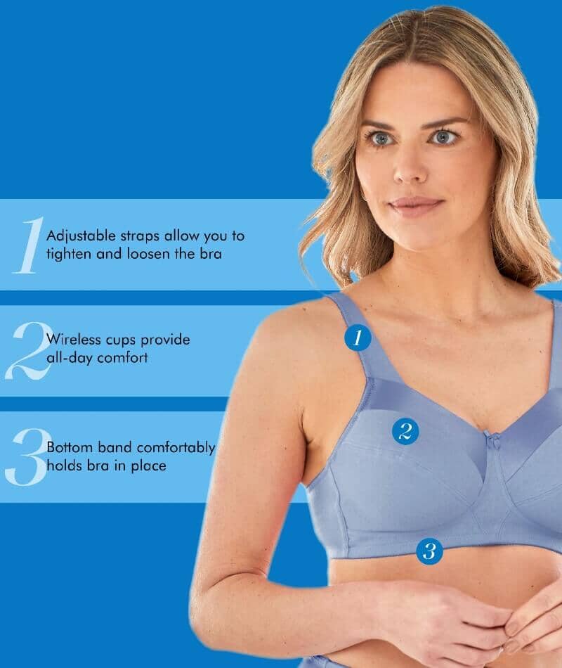 Bestform Satin Trim Wire-Free Cotton Bra With Unlined Cups - Periwinkle Blue - Image 5