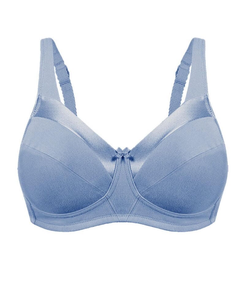 Bestform Satin Trim Wire-Free Cotton Bra With Unlined Cups - Periwinkle Blue - Image 6