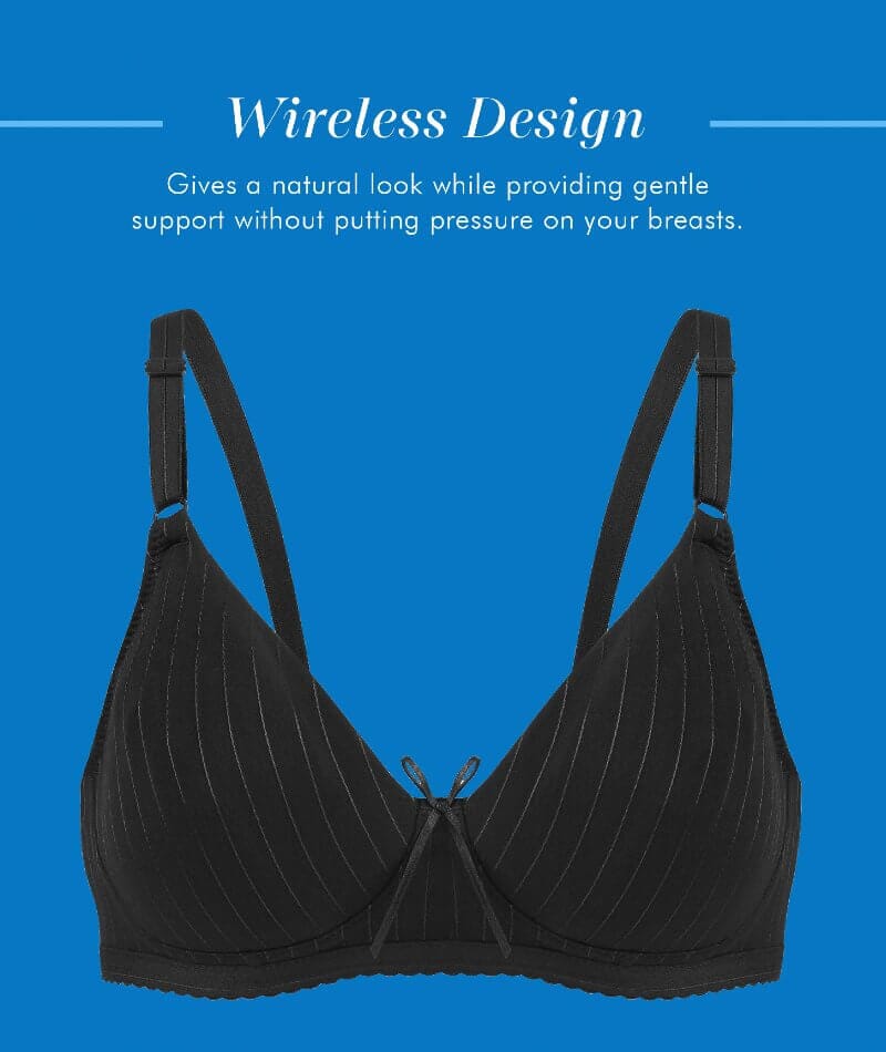 Bestform Striped Wire-Free Cotton Bra With Lightly Lined Cups - Black - Image 6