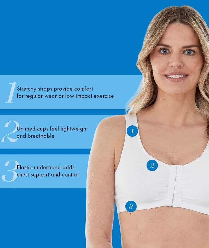 Bestform Unlined Wire-free Cotton Stretch Sports Bra with Front Closure 2 Pack - White - Image 5