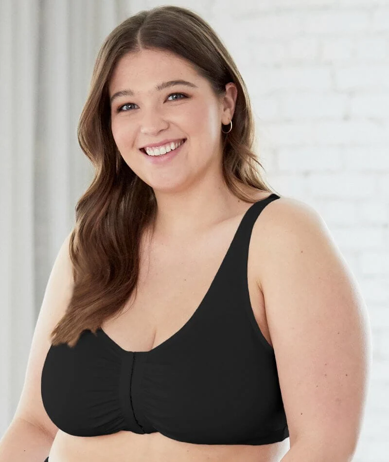 Bestform Unlined Wire-Free Cotton Stretch Sports Bra With Front Closure - Black - Image 2