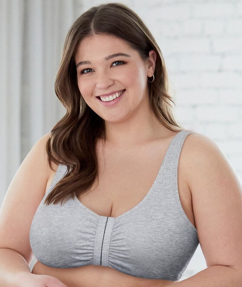 Bestform Unlined Wire-Free Cotton Stretch Sports Bra With Front Closure - Heather Grey - Image 2