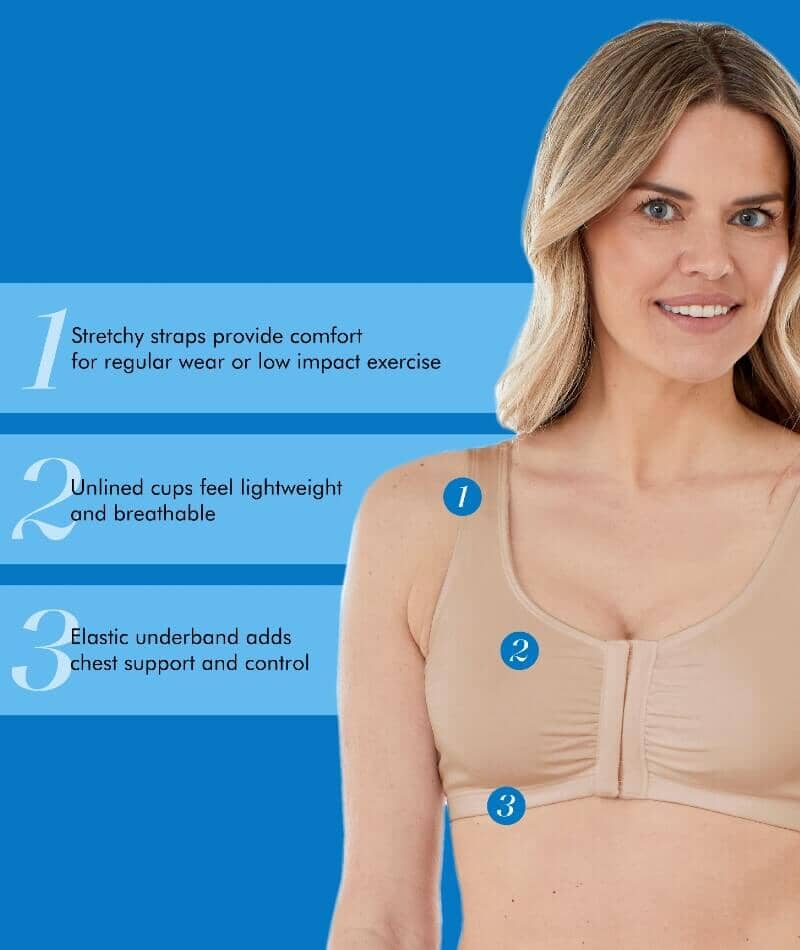 Bestform Unlined Wire-Free Cotton Stretch Sports Bra With Front Closure - Nude - Image 4