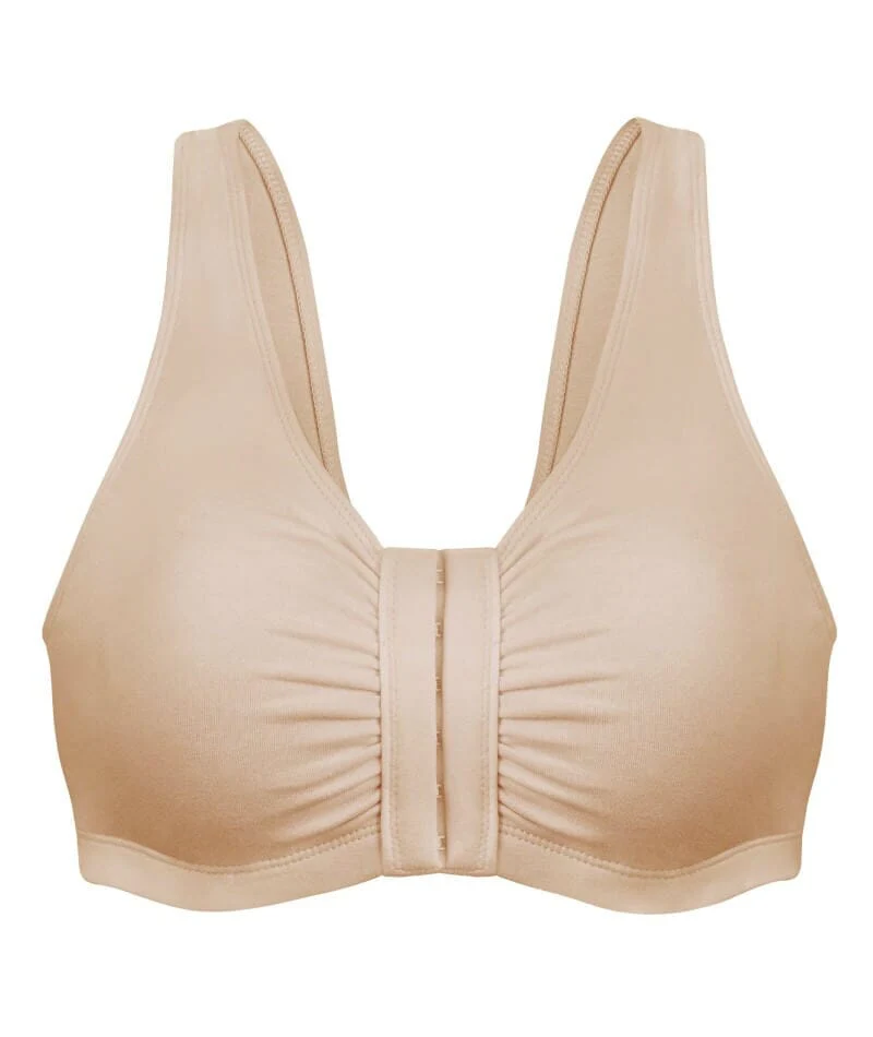 Bestform Unlined Wire-Free Cotton Stretch Sports Bra With Front Closure - Nude - Image 6