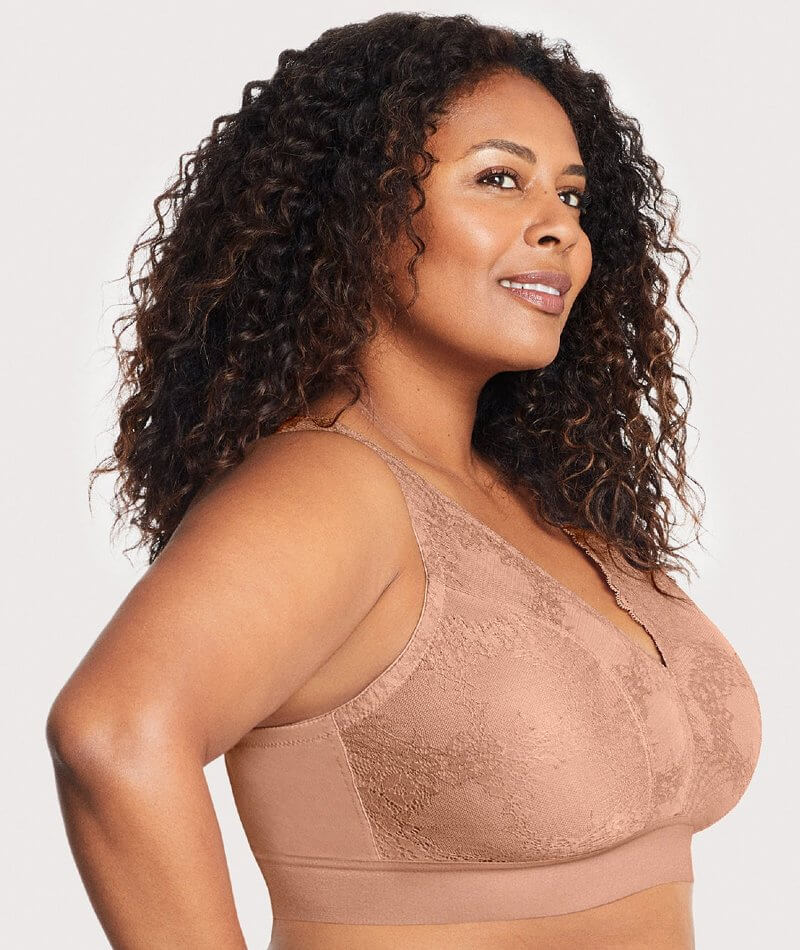 Glamorise Bramour Lexington Lace Plunge Wire-Free  Bralette - Cappuccino - Image 3