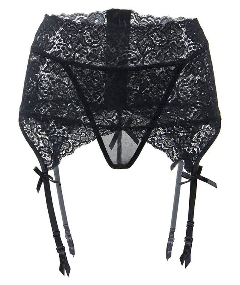 Curvy Lace Suspender with G-String - Black - Image 5