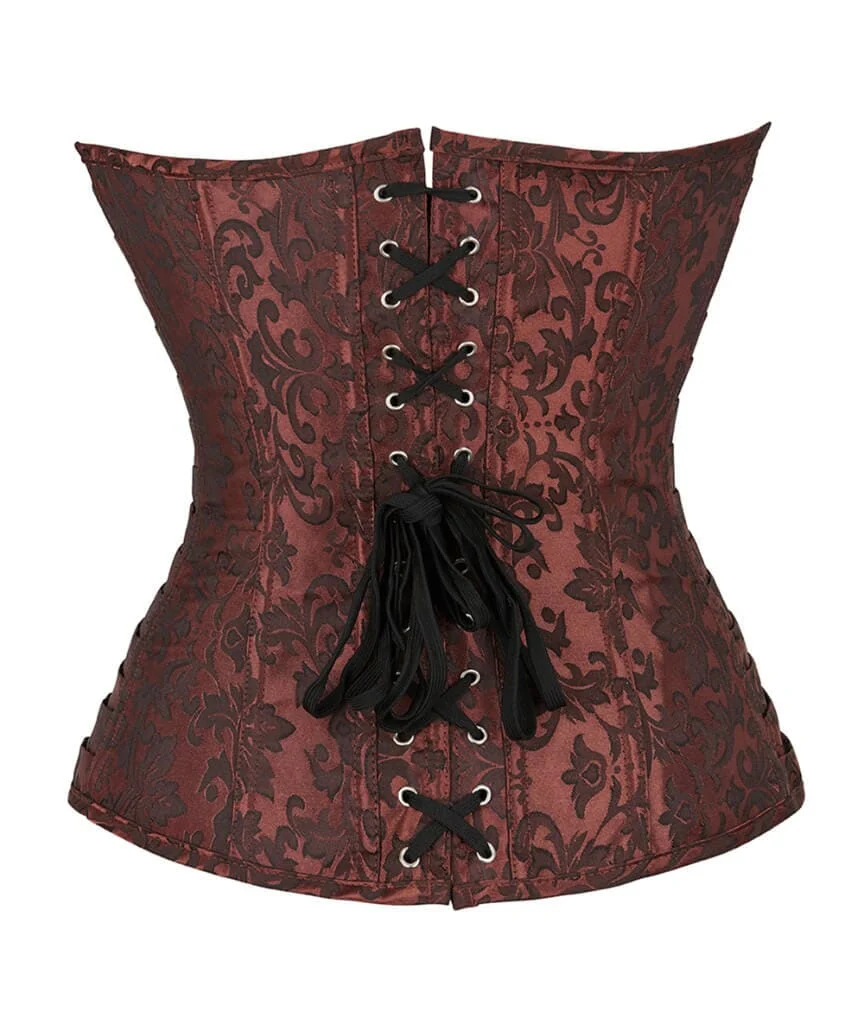 Curvy Jacquard Satin & Lace Corset - Red - Image 5