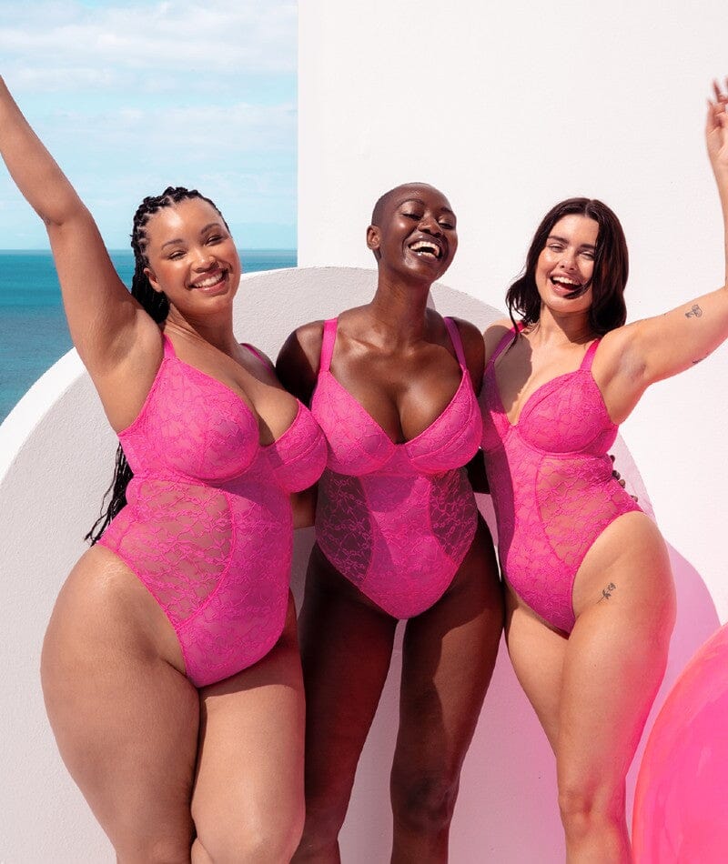 Curvy Kate All Night Lace Plunge Bodysuit - Hot Pink/Blush - Image 10
