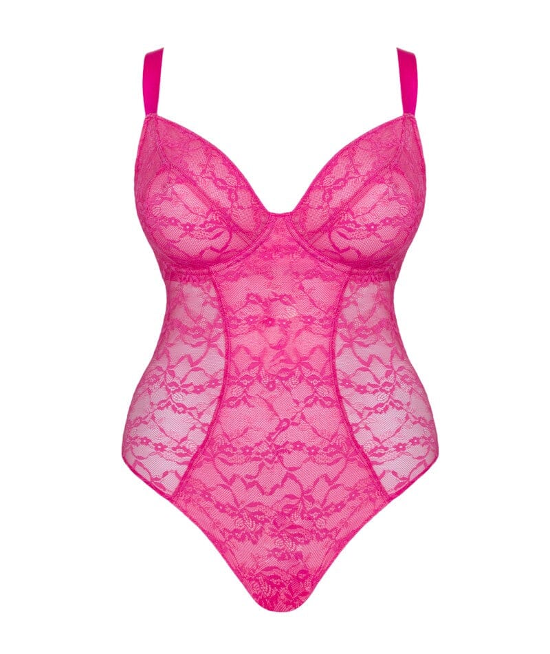 Curvy Kate All Night Lace Plunge Bodysuit - Hot Pink/Blush - Image 11