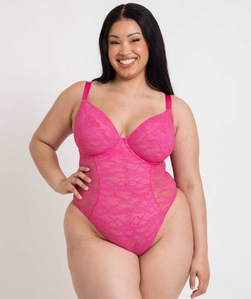 Curvy Kate All Night Lace Plunge Bodysuit - Hot Pink/Blush - Image 12