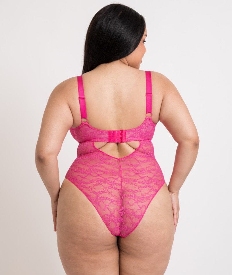 Curvy Kate All Night Lace Plunge Bodysuit - Hot Pink/Blush - Image 3