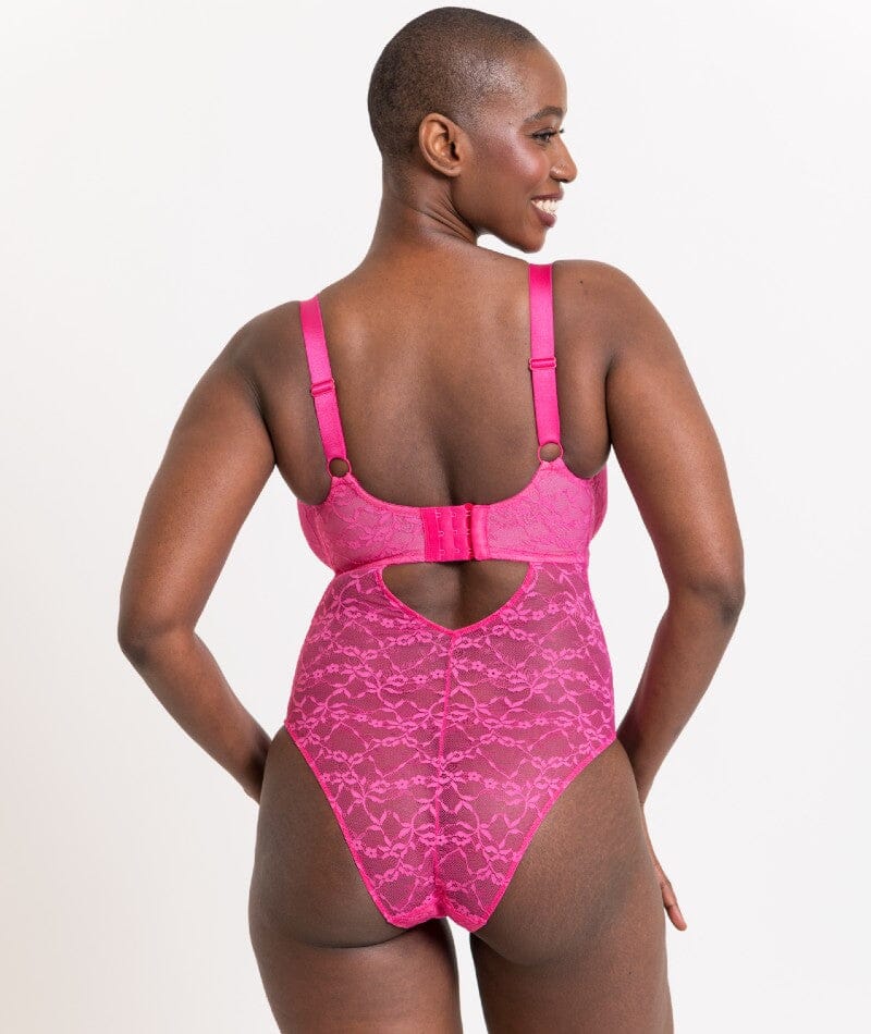Curvy Kate All Night Lace Plunge Bodysuit - Hot Pink/Blush - Image 4