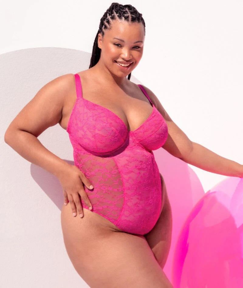 Curvy Kate All Night Lace Plunge Bodysuit - Hot Pink/Blush - Image 8