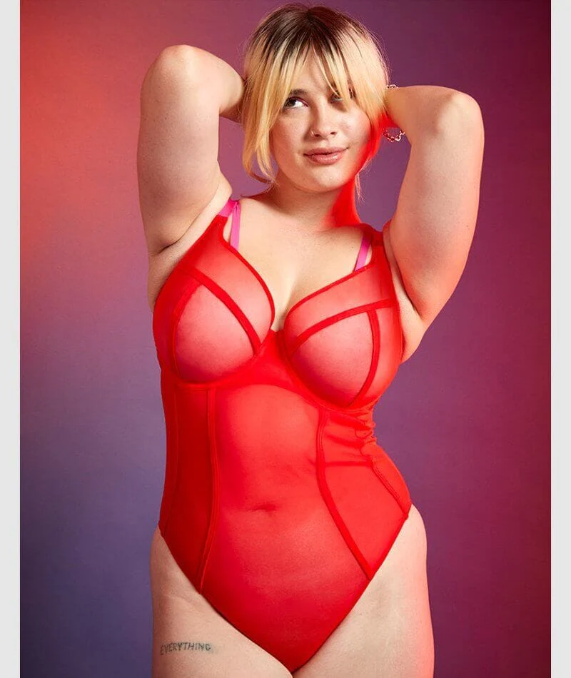 Curvy Kate Elementary Plunge Bodysuit - Red/Pink - Image 4