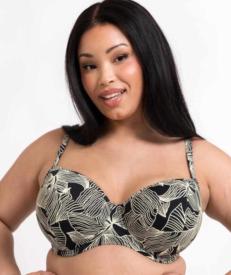 Curvy Kate Ripple Reef Balcony Bikini Top - Black Print - Image 3