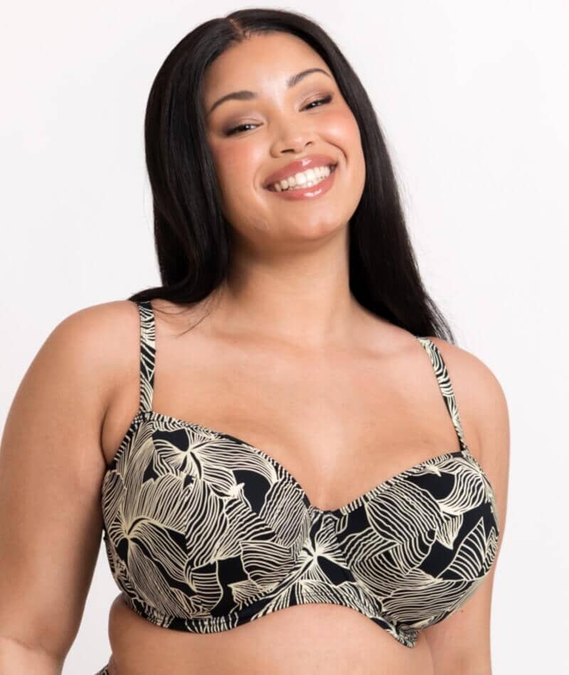 Curvy Kate Ripple Reef Balcony Bikini Top - Black Print - Image 4