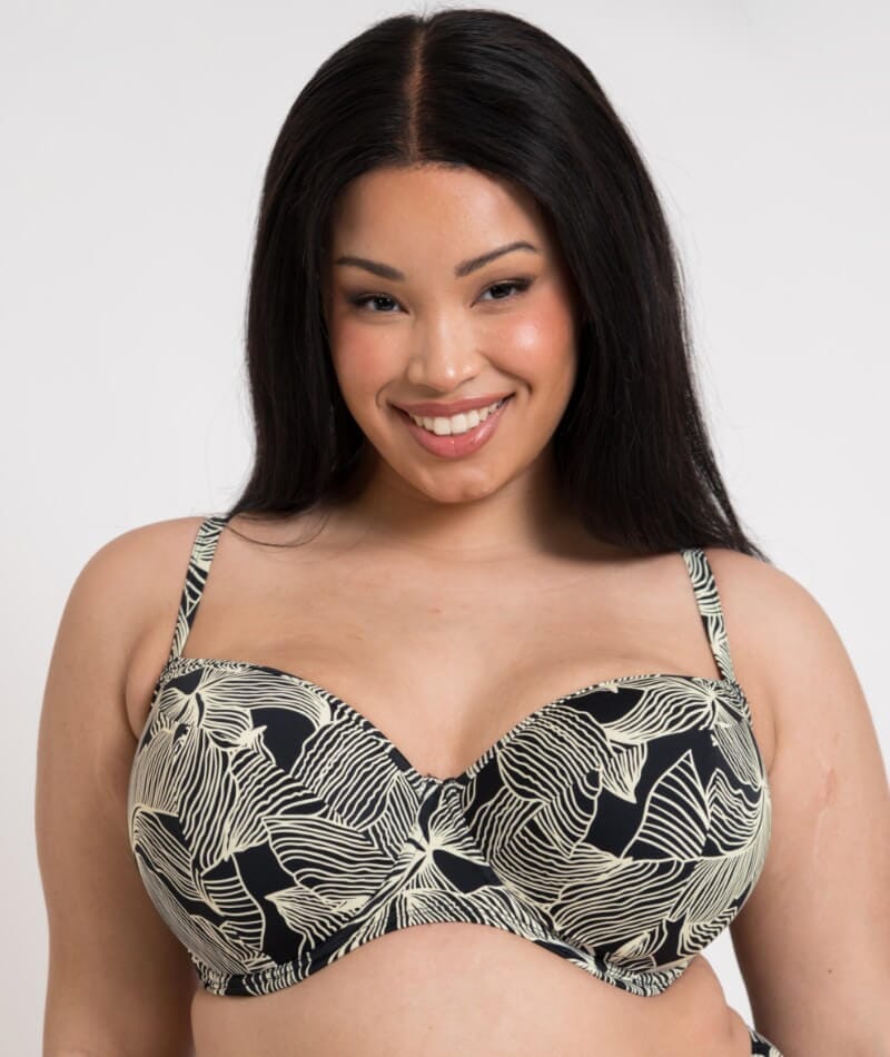 Curvy Kate Ripple Reef Balcony Bikini Top - Black Print - Image 5