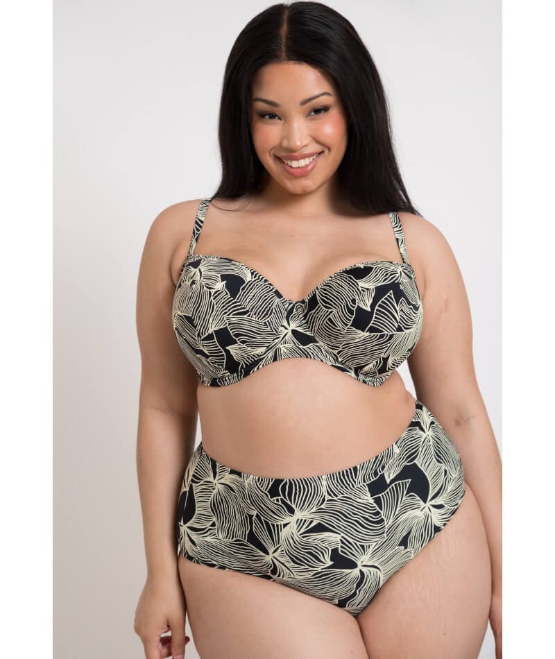 Curvy Kate Ripple Reef Balcony Bikini Top - Black Print - Image 8