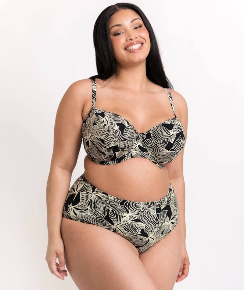 Curvy Kate Ripple Reef Balcony Bikini Top - Black Print - Image 9