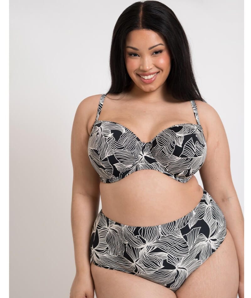 Curvy Kate Ripple Reef High Waist Bikini Brief - Black Print - Image 7