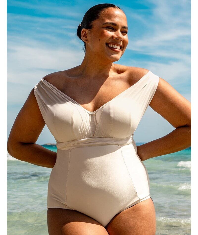 Curvy Kate Wrapsody Bandeau Swimsuit - Oyster - Image 11