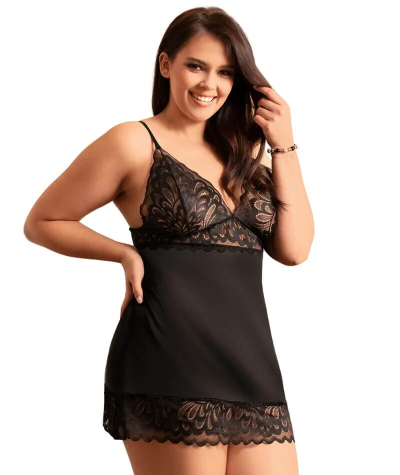 Curvy Lace Floral Babydoll - Black - Image 3