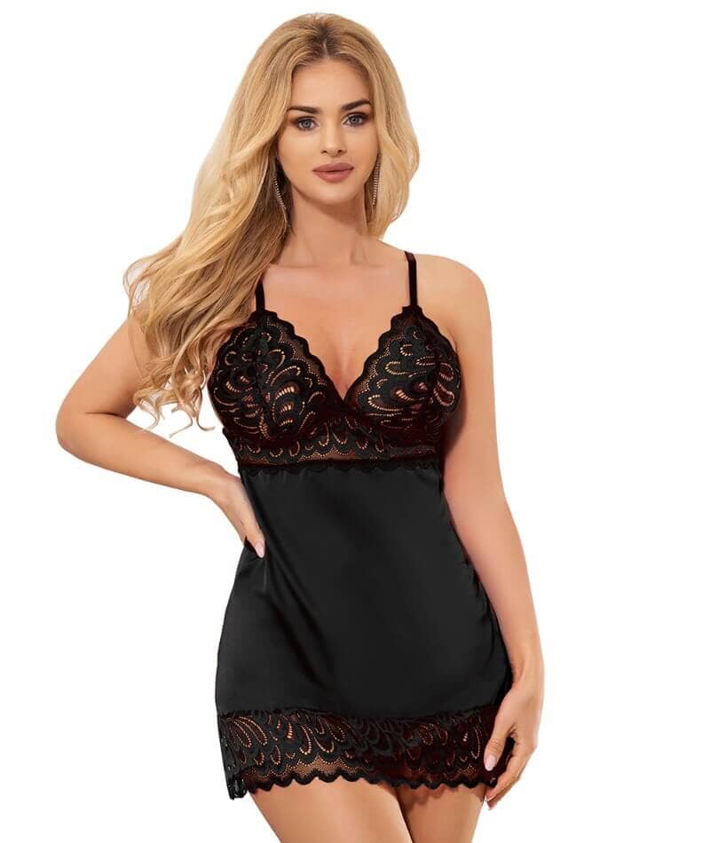 Curvy Lace Floral Babydoll - Black - Image 4