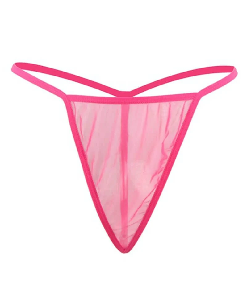 Curvy Mesh & Lace Cup Babydoll Nightdress with G-String - Pink - Image 5