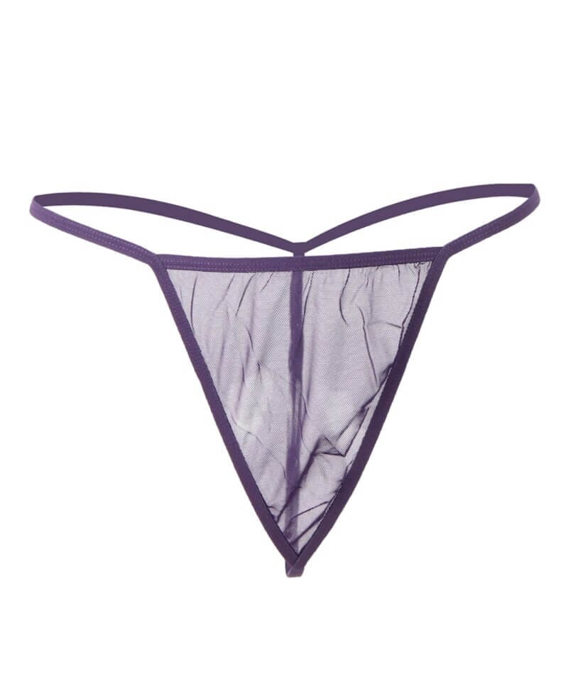 Curvy Mesh & Lace Cup Babydoll Nightdress with G-String - Purple - Image 8