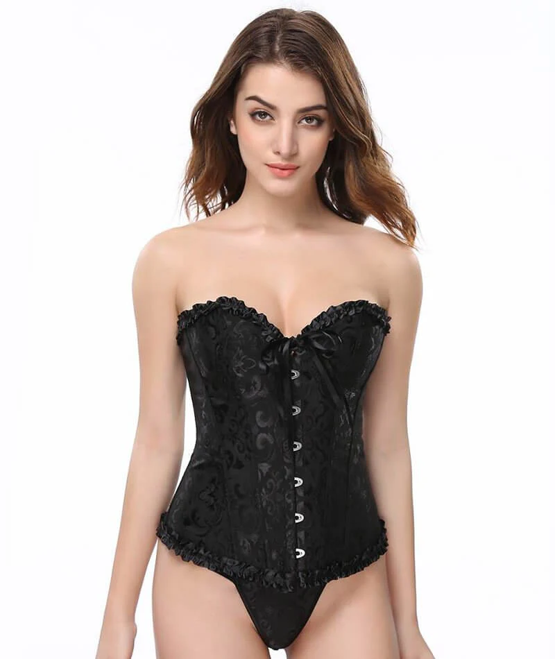 Curvy Satin Jacquard Corset - Black - Image 4