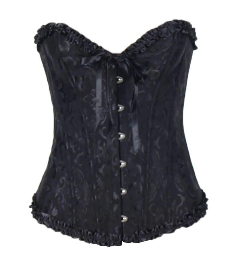 Curvy Satin Jacquard Corset - Black - Image 5
