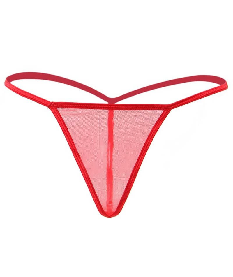 Curvy Wide Lace Suspender with G-String - Red - Image 8