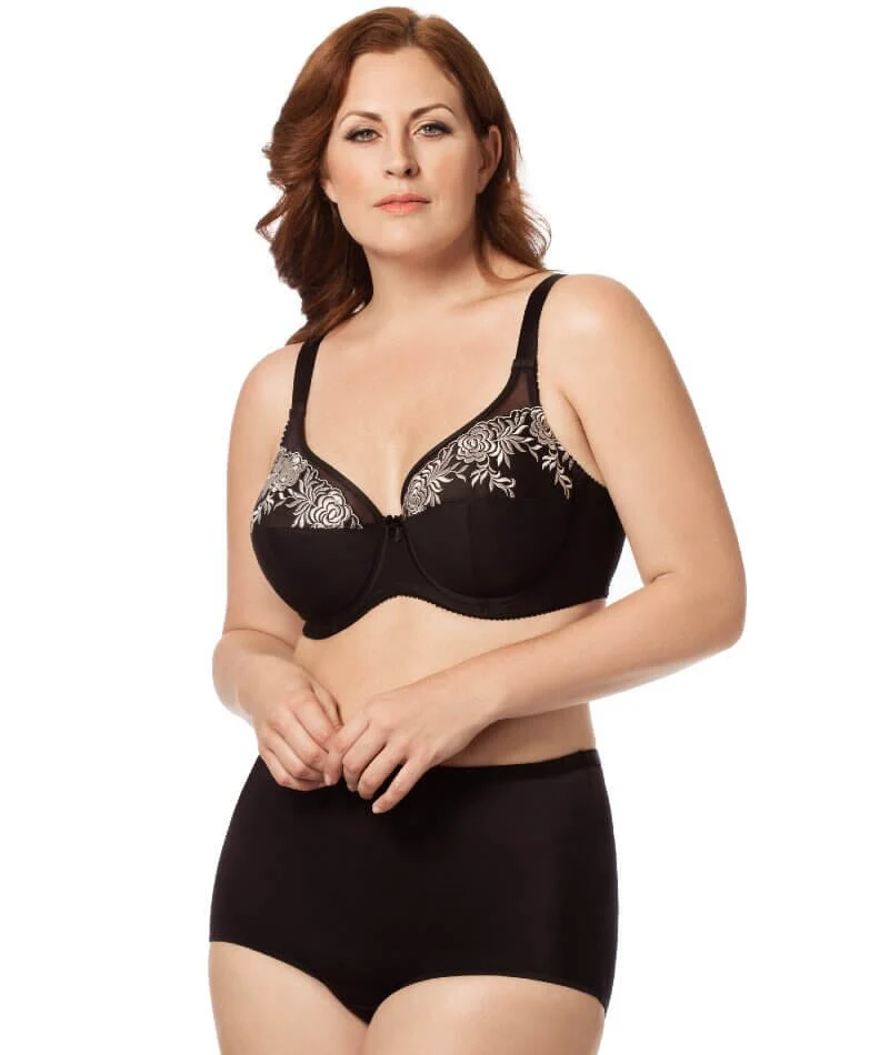 Elila Embroidered Microfiber Underwired Bra - Black Silver - Image 3