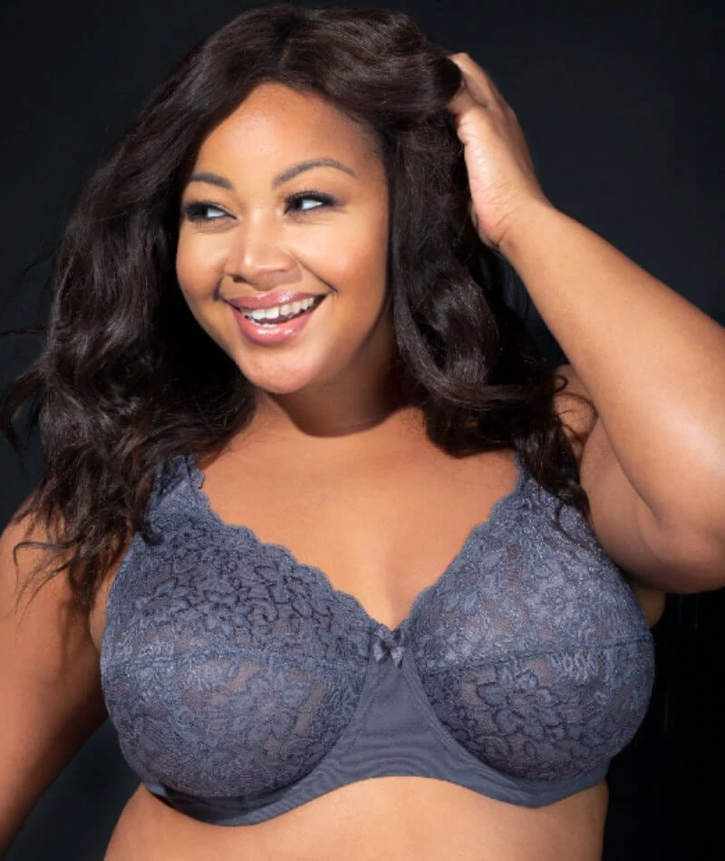 Elila Full Coverage Stretch Lace Underwired Bra - Grey - Image 5