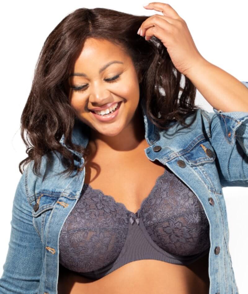 Elila Full Coverage Stretch Lace Underwired Bra - Grey - Image 6