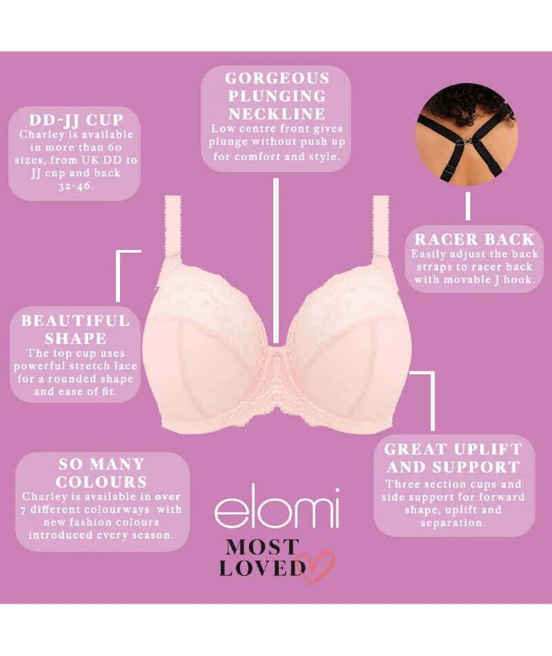 Elomi Charley Underwire Stretch Plunge Bra - Ballet Pink - Image 13