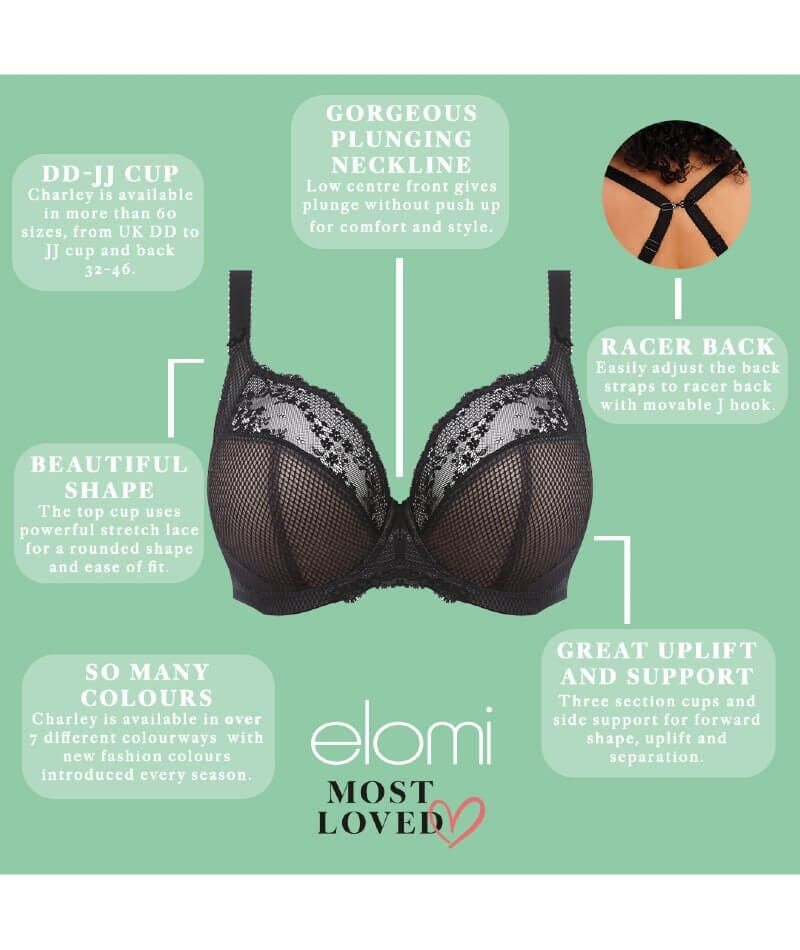 Elomi Charley Underwire Stretch Plunge Bra - Black - Image 14